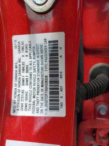 Продаж на аукціоні авто 2016 Honda Civic, vin: 2HGFC2F73GH538328, номер лоту: 65644265
