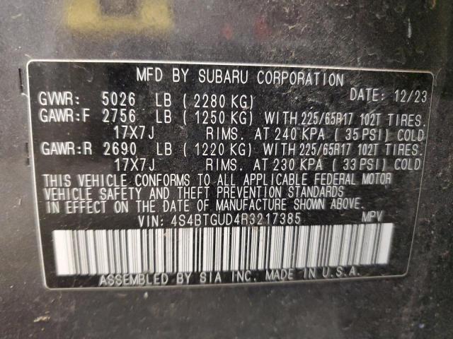 65760895 :رقم المزاد ، 4S4BTGUD4R3217385 vin ، 2024 Subaru Outback مزاد بيع