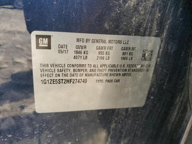 63997935 :رقم المزاد ، 1G1ZE5ST2HF274749 vin ، 2017 Chevrolet Malibu مزاد بيع