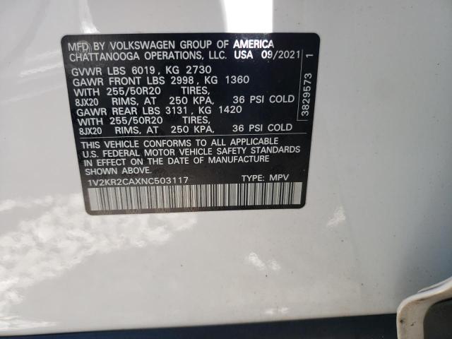 Aukcja sprzedaży 2022 Volkswagen Atlas, vin: 1V2KR2CAXNC503117, numer aukcji: 64254825