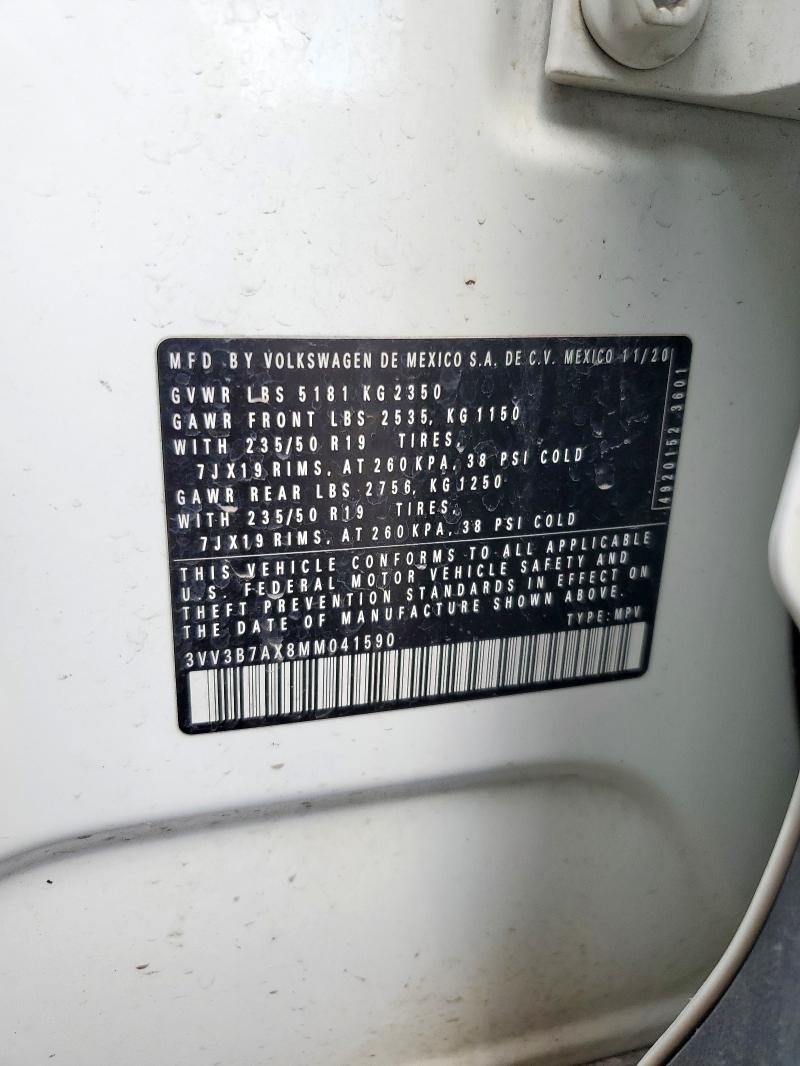 2021 Volkswagen Tiguan მანქანა იყიდება აუქციონზე, vin: 3VV3B7AX8MM041590, აუქციონის ნომერი: 66357045