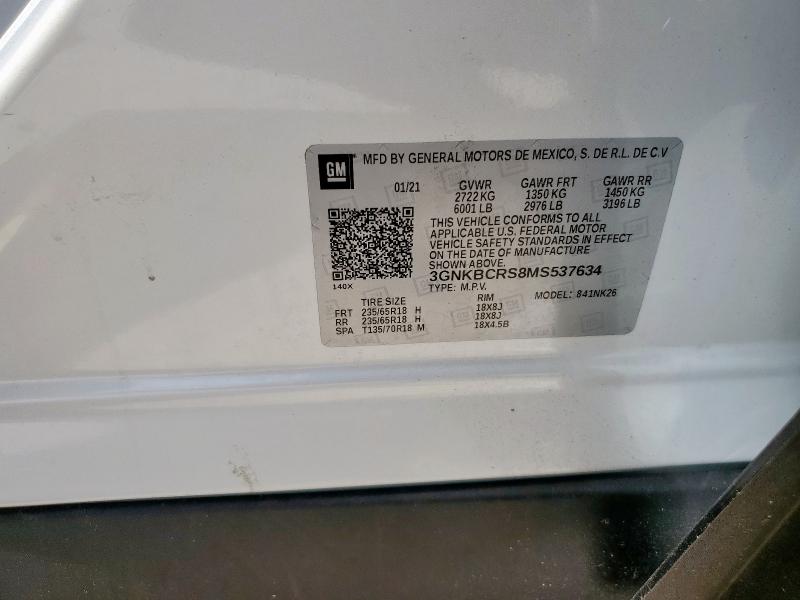 64177245 :رقم المزاد ، 3GNKBCRS8MS537634 vin ، 2021 Chevrolet Blazer 2lt مزاد بيع