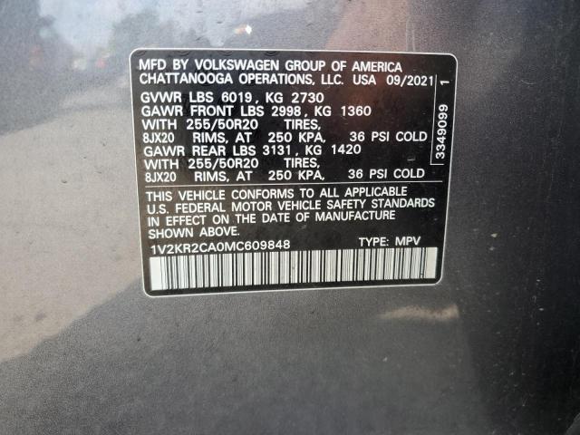 Продажа на аукционе авто 2021 Volkswagen Atlas, vin: 1V2KR2CA0MC609848, номер лота: 64997925