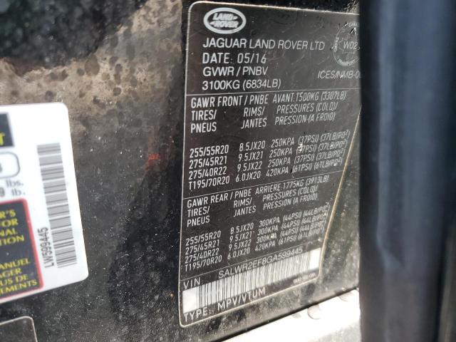 Aukcja sprzedaży 2016 Land Rover Range Rove, vin: SALWR2EF8GA599445, numer aukcji: 62872025
