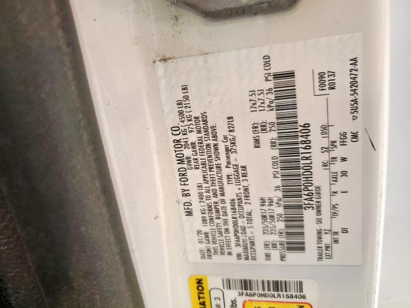 66071845 :رقم المزاد ، 3FA6P0HD0LR168406 vin ، 2020 Ford Fusion مزاد بيع
