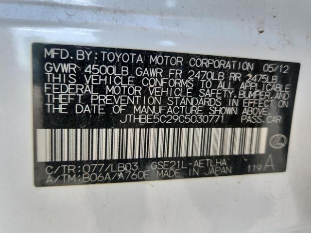 Aukcja sprzedaży 2012 Lexus Is 350, vin: JTHBE5C29C5030771, numer aukcji: 76818885