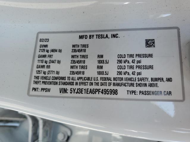 65115715 :رقم المزاد ، 5YJ3E1EA6PF495998 vin ، 2023 Tesla Model 3 مزاد بيع