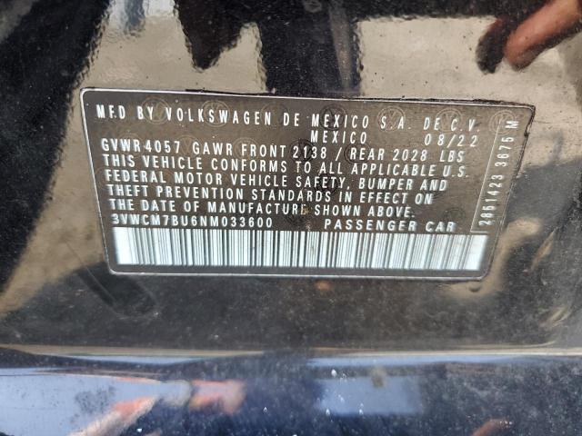 2022 Volkswagen Jetta მანქანა იყიდება აუქციონზე, vin: 3VWCM7BU6NM033600, აუქციონის ნომერი: 67124595