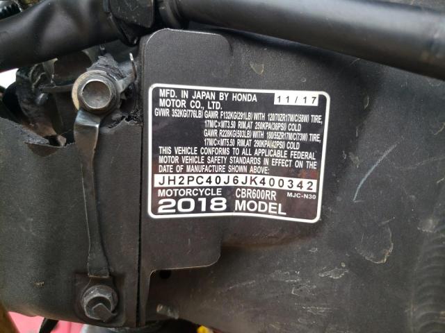 64548745 :رقم المزاد ، JH2PC40J6JK400342 vin ، 2018 Honda Cbr600 Rr مزاد بيع