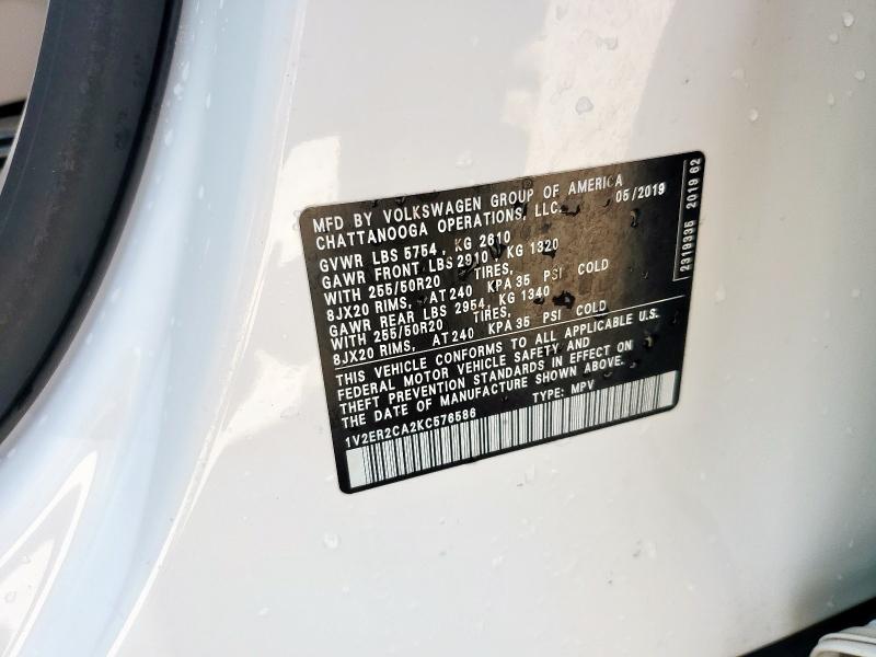 Aukcja sprzedaży 2019 Volkswagen Atlas, vin: 1V2ER2CA2KC576586, numer aukcji: 64265895