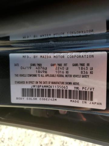 2019 Mazda 3 მანქანა იყიდება აუქციონზე, vin: JM1BPAMM0K1135063, აუქციონის ნომერი: 67228335