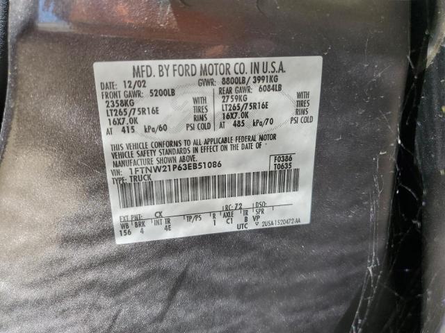 2003 Ford F250 მანქანა იყიდება აუქციონზე, vin: 1FTNW21P63EB51086, აუქციონის ნომერი: 64789105