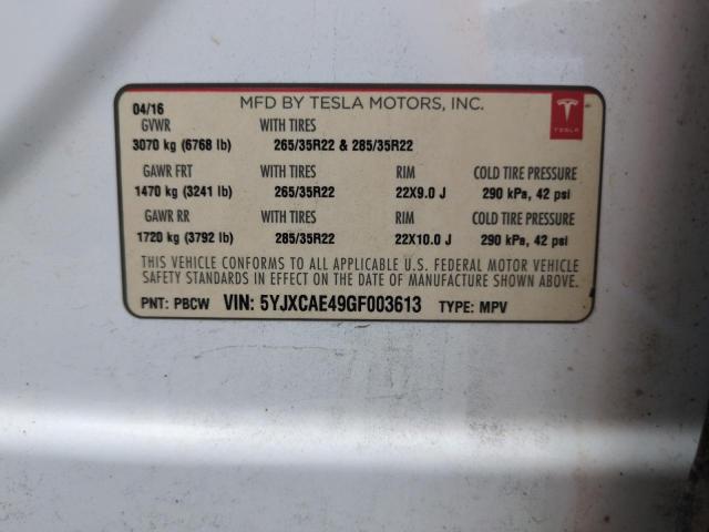 Продажа на аукционе авто 2016 Tesla Model X, vin: 5YJXCAE49GF003613, номер лота: 63621455