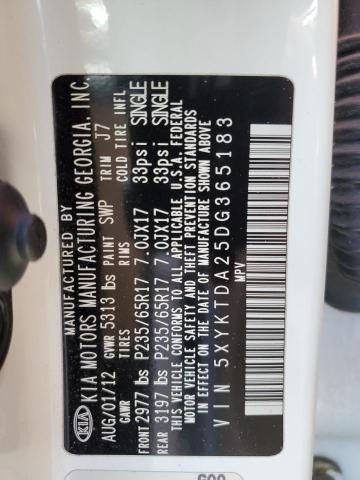 63286575 :رقم المزاد ، 5XYKTDA25DG365183 vin ، 2013 Kia Sorento مزاد بيع