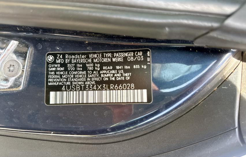 Продаж на аукціоні авто 2003 Bmw Z4 2.5, vin: 4USBT334X3LR66028, номер лоту: 65799225