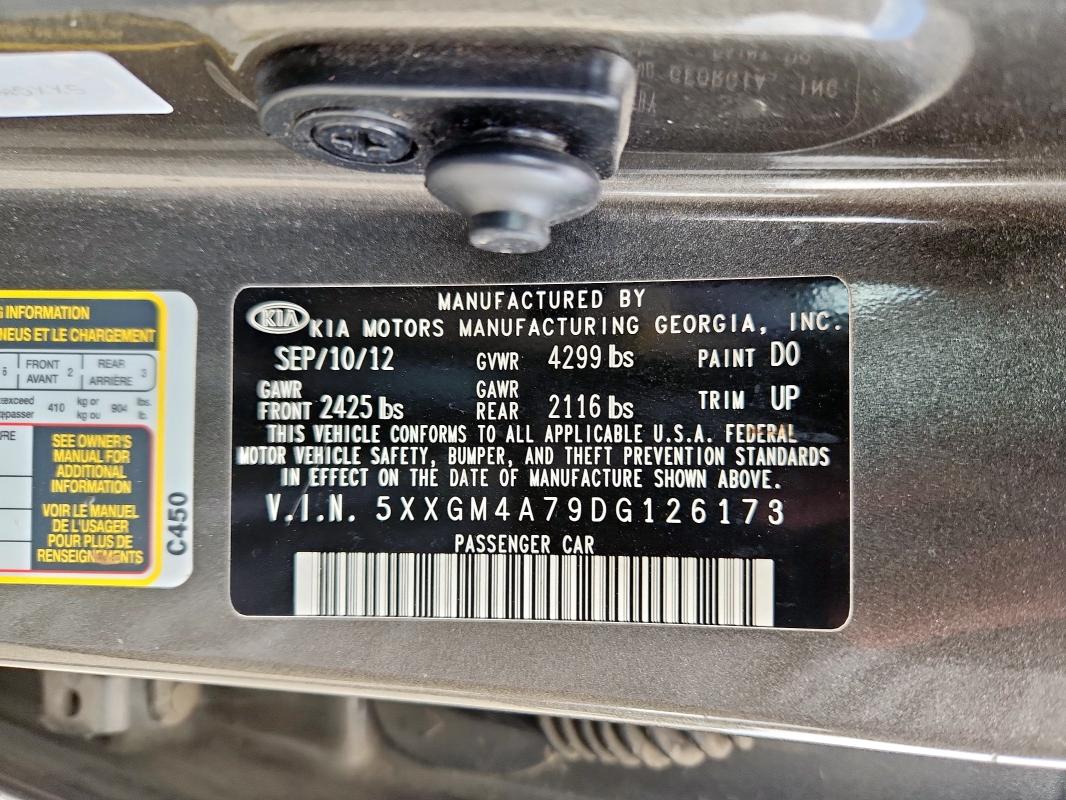 2013 Kia Optima მანქანა იყიდება აუქციონზე, vin: 5XXGM4A79DG126173, აუქციონის ნომერი: 65032975