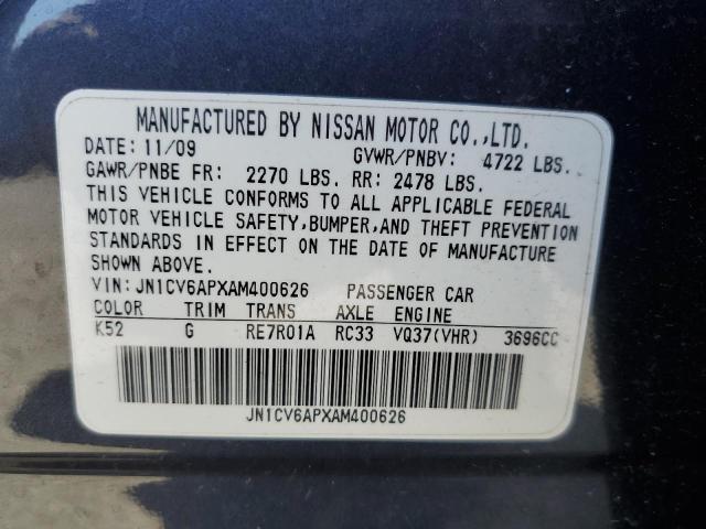 Aukcja sprzedaży 2010 Infiniti G37 Base, vin: JN1CV6APXAM400626, numer aukcji: 65601405
