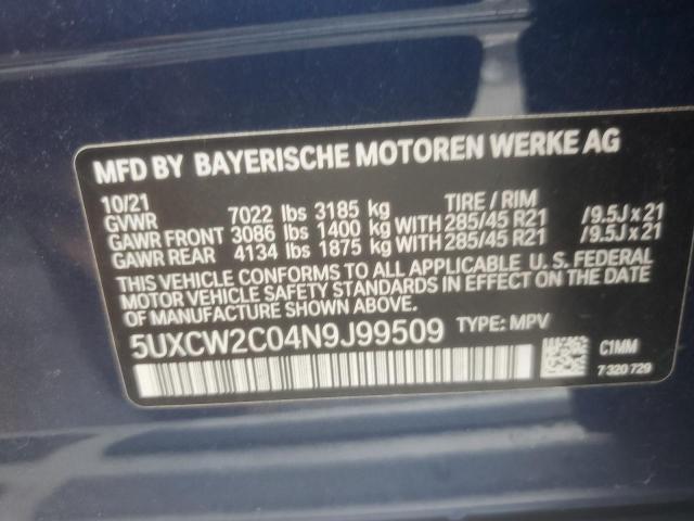 2022 Bmw X7 მანქანა იყიდება აუქციონზე, vin: 5UXCW2C04N9J99509, აუქციონის ნომერი: 65783915