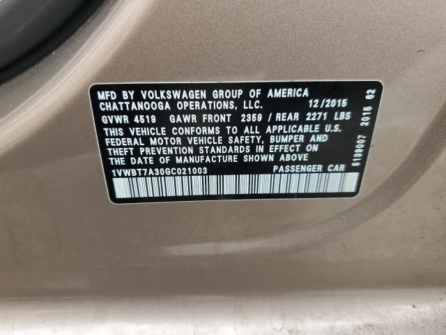 Продаж на аукціоні авто 2016 Volkswagen Passat, vin: 1VWBT7A30GC021003, номер лоту: 64568045