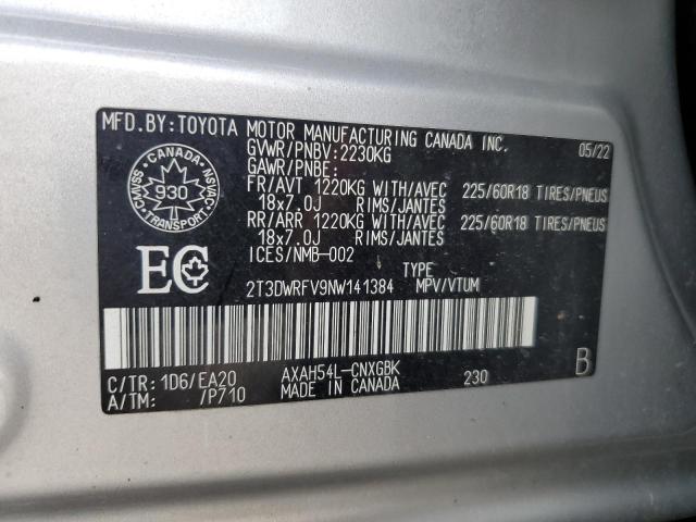 63111205 :رقم المزاد ، 2T3DWRFV9NW141384 vin ، 2022 Toyota Rav4 مزاد بيع