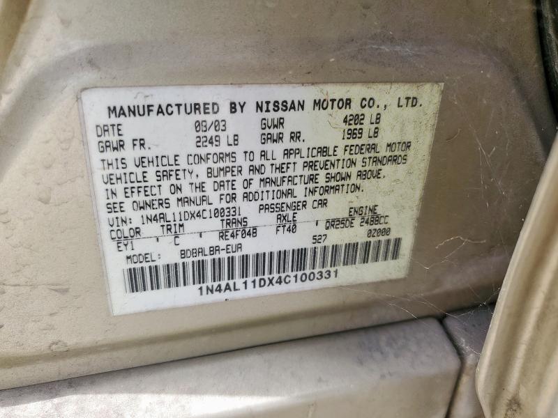64807075 :رقم المزاد ، 1N4AL11DX4C100331 vin ، 2004 Nissan Altima مزاد بيع