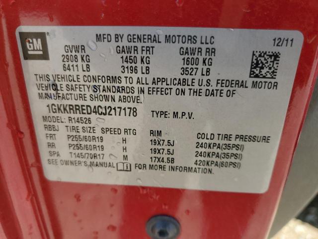 2012 Gmc Acadia მანქანა იყიდება აუქციონზე, vin: 1GKKRRED4CJ217178, აუქციონის ნომერი: 66325465