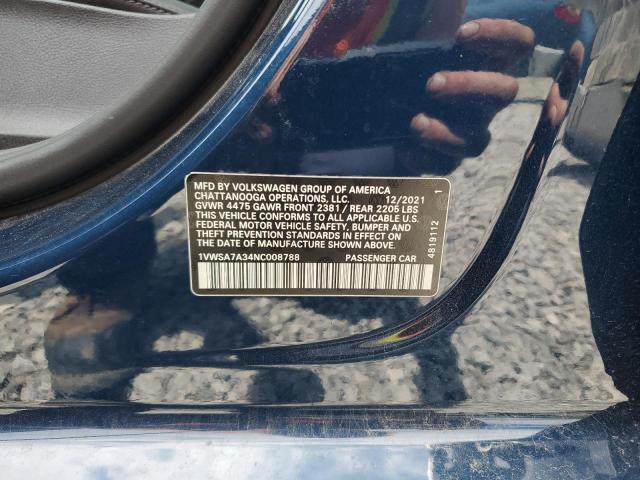 65512245 :رقم المزاد ، 1VWSA7A34NC008788 vin ، 2022 Volkswagen Passat Se مزاد بيع