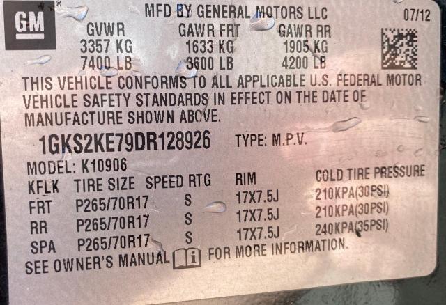 64221645 :رقم المزاد ، 1GKS2KE79DR128926 vin ، 2013 Gmc Yukon Xl K مزاد بيع