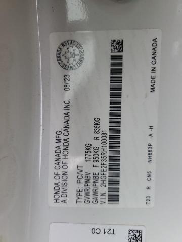 Aukcja sprzedaży 2024 Honda Civic, vin: 2HGFE2F35RH100081, numer aukcji: 65118975