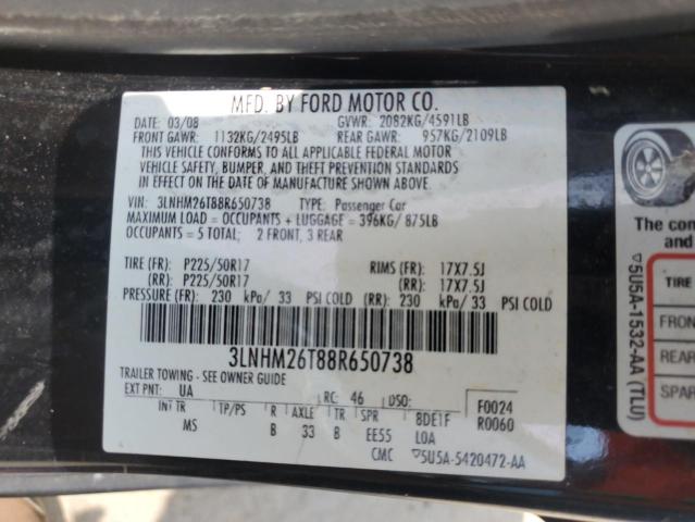 66902865 :رقم المزاد ، 3LNHM26T88R650738 vin ، 2008 Lincoln Mkz مزاد بيع