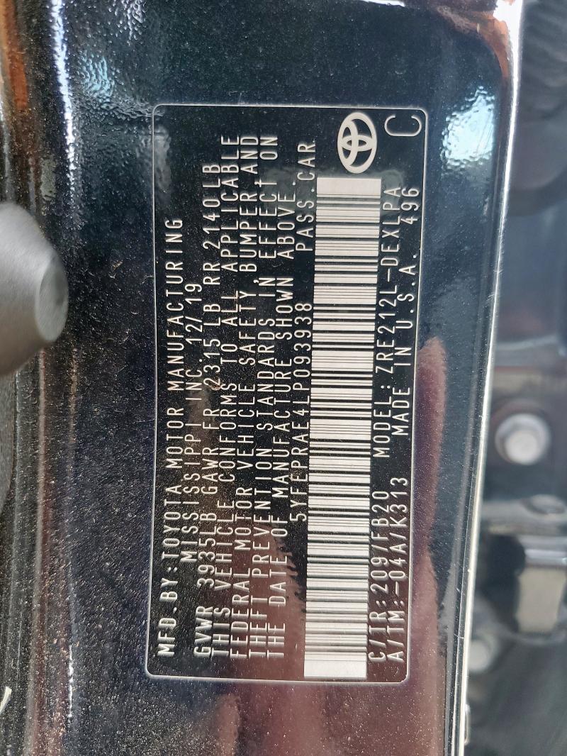 Aukcja sprzedaży 2020 Toyota Corolla Le, vin: 5YFEPRAE4LP093938, numer aukcji: 64982785
