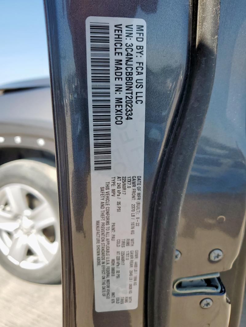 65928695 :رقم المزاد ، 3C4NJCBB0NT202334 vin ، 2022 Jeep Compass La مزاد بيع