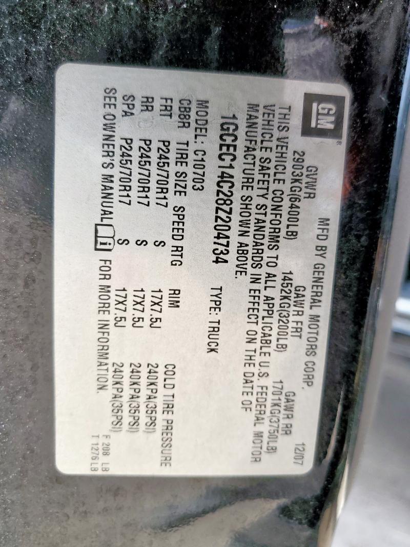 2008 Chevrolet Silverado მანქანა იყიდება აუქციონზე, vin: 1GCEC14C28Z204734, აუქციონის ნომერი: 64139215