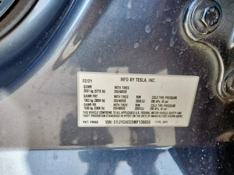 Продаж на аукціоні авто 2021 Tesla Model Y, vin: 5YJYGAEE5MF136656, номер лоту: 64988625