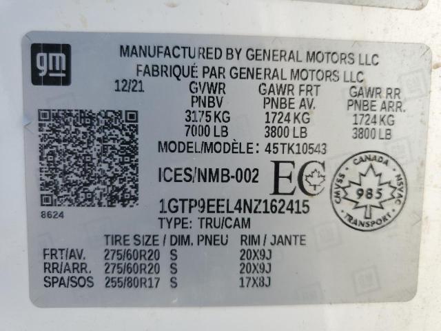 2022 Gmc Sierra Lim მანქანა იყიდება აუქციონზე, vin: 1GTP9EEL4NZ162415, აუქციონის ნომერი: 51168475