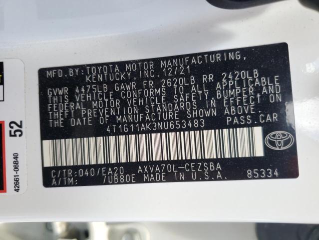 Продаж на аукціоні авто 2022 Toyota Camry Se, vin: 4T1G11AK3NU653483, номер лоту: 65129015