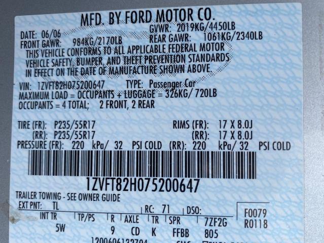 63746515 :رقم المزاد ، 1ZVFT82H075200647 vin ، 2007 Ford Mustang Gt مزاد بيع
