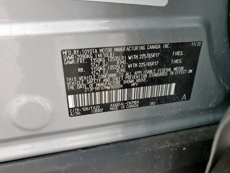 2021 Toyota Rav4 Xle მანქანა იყიდება აუქციონზე, vin: 2T3P1RFV7MW160994, აუქციონის ნომერი: 63311835