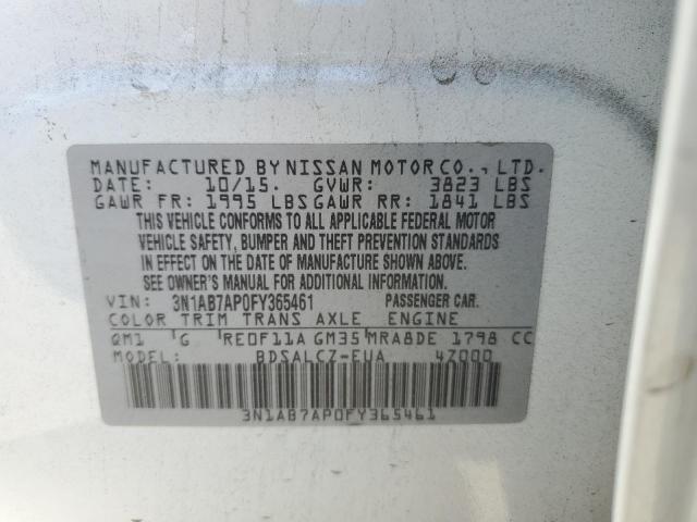 2015 Nissan Sentra S მანქანა იყიდება აუქციონზე, vin: 3N1AB7AP0FY365461, აუქციონის ნომერი: 64475145