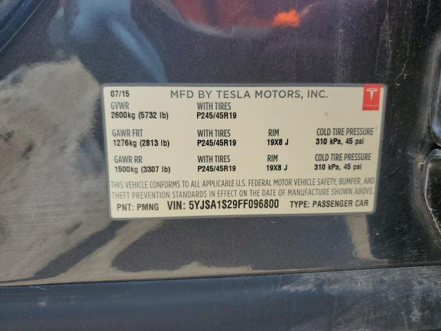 63155685 :رقم المزاد ، 5YJSA1S29FF096800 vin ، 2015 Tesla Model S 70 مزاد بيع