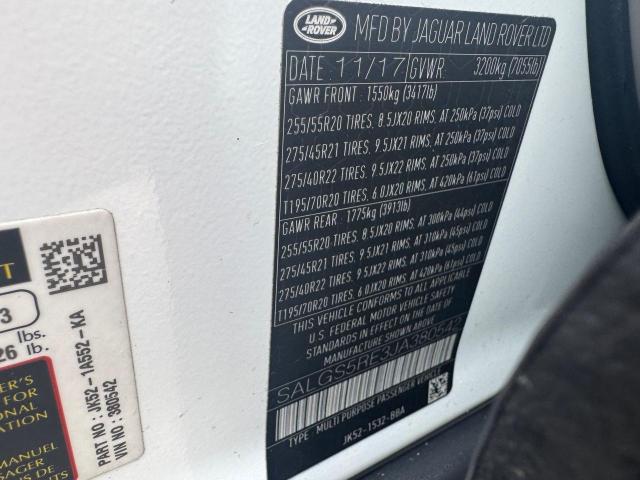 65276995 :رقم المزاد ، SALGS5RE3JA380542 vin ، 2018 Land Rover Range Rove مزاد بيع