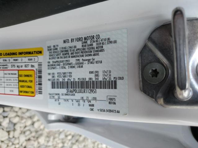 2020 Ford Fusion Se მანქანა იყიდება აუქციონზე, vin: 3FA6P0LUXLR112951, აუქციონის ნომერი: 64879735