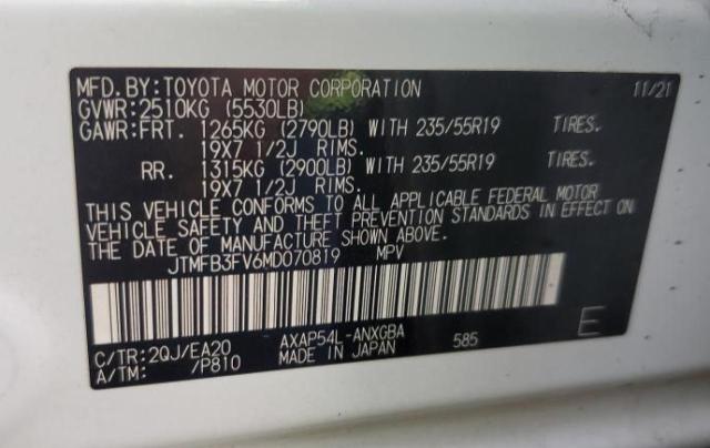 65620075 :رقم المزاد ، JTMFB3FV6MD070819 vin ، 2021 Toyota Rav4 Prime مزاد بيع