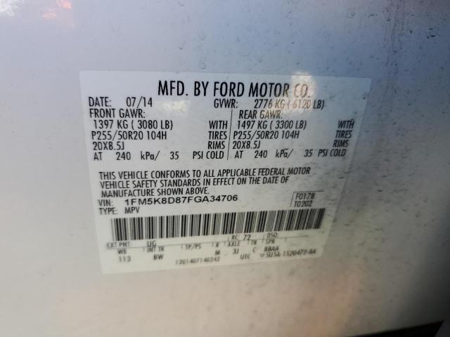 2015 Ford Explorer X მანქანა იყიდება აუქციონზე, vin: 1FM5K8D87FGA34706, აუქციონის ნომერი: 65483135
