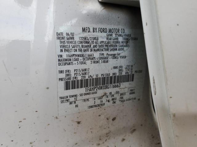 2008 Ford Taurus Sel მანქანა იყიდება აუქციონზე, vin: 1FAHP24WX8G116663, აუქციონის ნომერი: 63007655