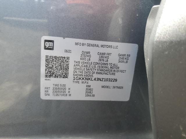 Aukcja sprzedaży 2022 Gmc Acadia, vin: 1GKKNKL43NZ103229, numer aukcji: 64607025