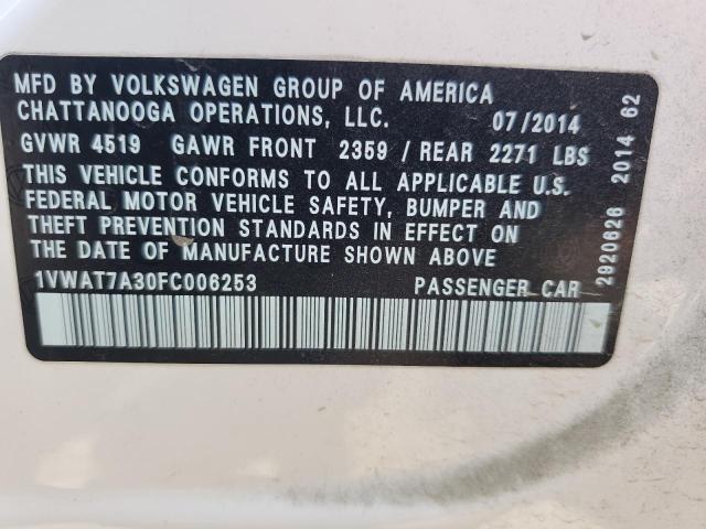 64377335 :رقم المزاد ، 1VWAT7A30FC006253 vin ، 2015 Volkswagen Passat S مزاد بيع