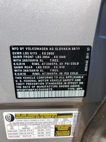 Продажа на аукционе авто 2012 Volkswagen Touareg, vin: WVGFF9BP3CD003975, номер лота: 64635545