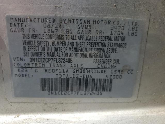Продажа на аукционе авто 2015 Nissan Versa, vin: 3N1CE2CP7FL372405, номер лота: 66521395