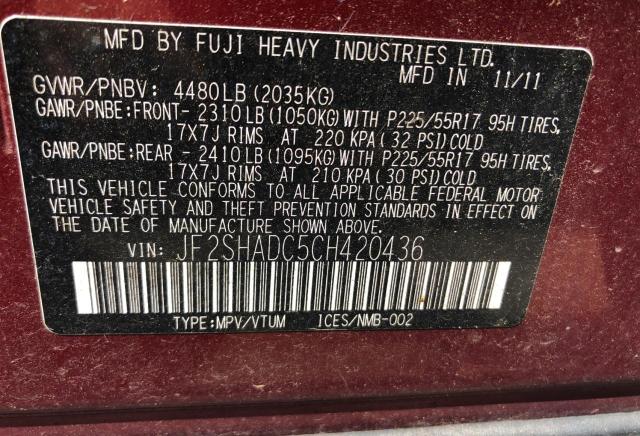 Продаж на аукціоні авто 2012 Subaru Forester 2, vin: JF2SHADC5CH420436, номер лоту: 66755975